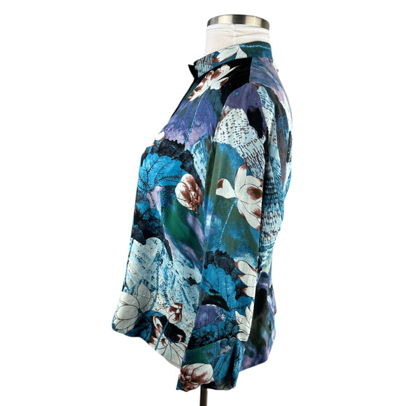 NWT CITRON Santa Monica 100% Silk Button Front Blouse Abstract Floral Size XL - Picture 9 of 16